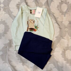 NWT Banana Split Toddler Boy Embroidered Set in Mint & Navy - 2T